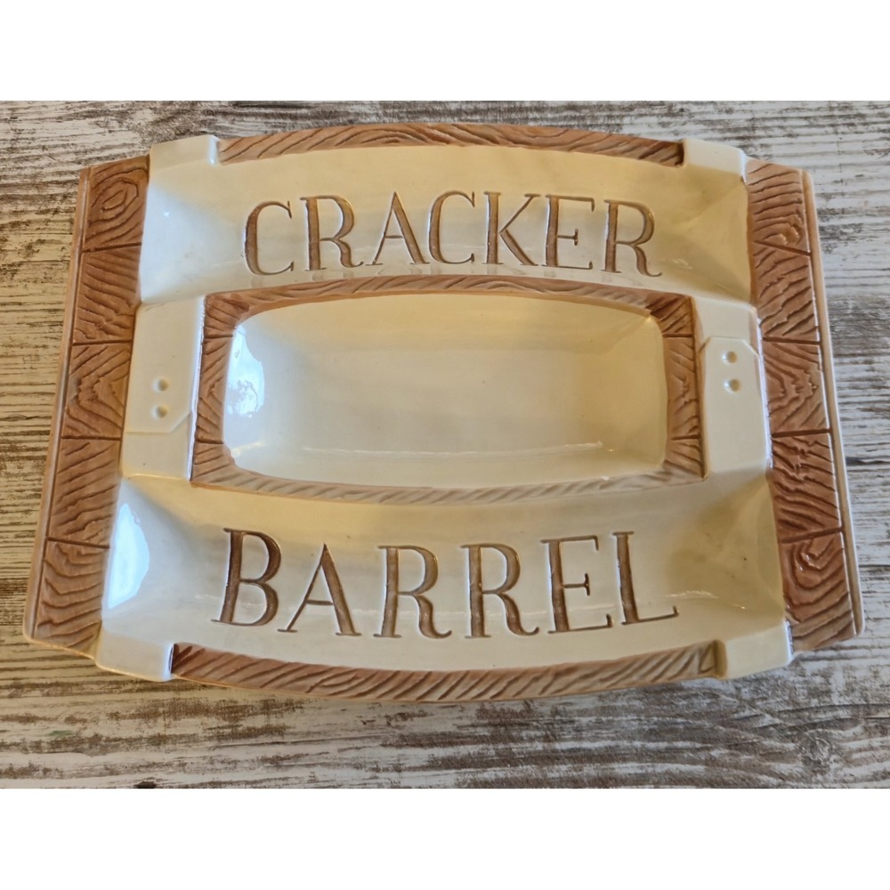 Vintage Enesco Cracker Barrel Serving Tray Dish Japan Wood Grain Look 8"